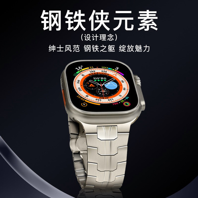 适用iwatch11ultra3苹果S11手表钢铁侠applewatch9表带S8金属S7钢SE3高级7男S6夏天S10新款创意49运动10智能