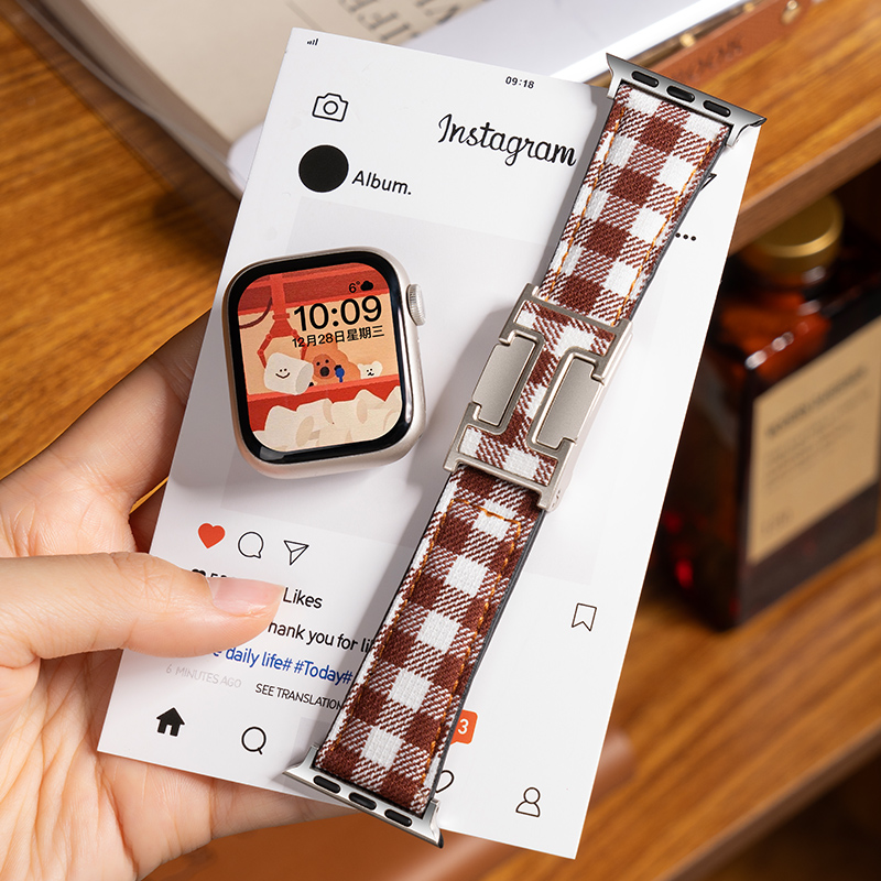 匠戴适用iwatch格纹H磁吸扣表带