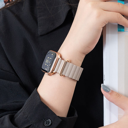 适用苹果手表iWatch7表带applewatch真皮s8新款watchs磁吸s6回环6高级10创意45mm夏天S10女男7代个性智能运动