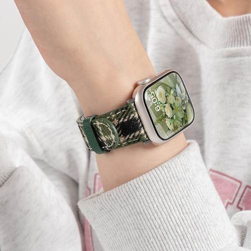 匠戴适用iWatch秋冬格纹复古表带