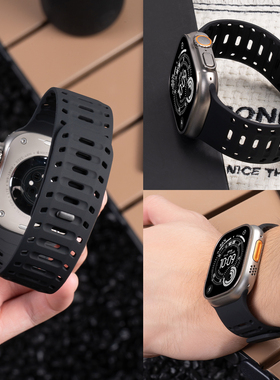 匠戴适用S10苹果S11手表iwatch10表带applewatch9磁吸鲨鱼硅胶S8腕带Ultra3男款SE运动8女7高级新款6秋冬创意