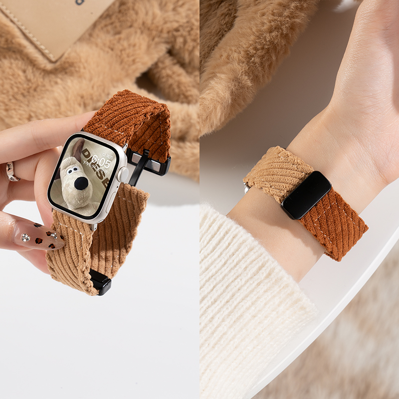匠戴适用苹果S10手表iwatch11表带applewatch9夏季S9创意10灯芯绒S8小众时尚8女生可爱10新款智能7高级磁吸扣