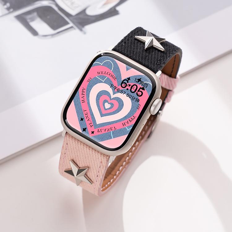 适用applewatch9表带苹果S9手表iwatch8牛仔S8帆布S7夏天真皮S6高级小众SE可爱S10女款运动透气男ultra创意10