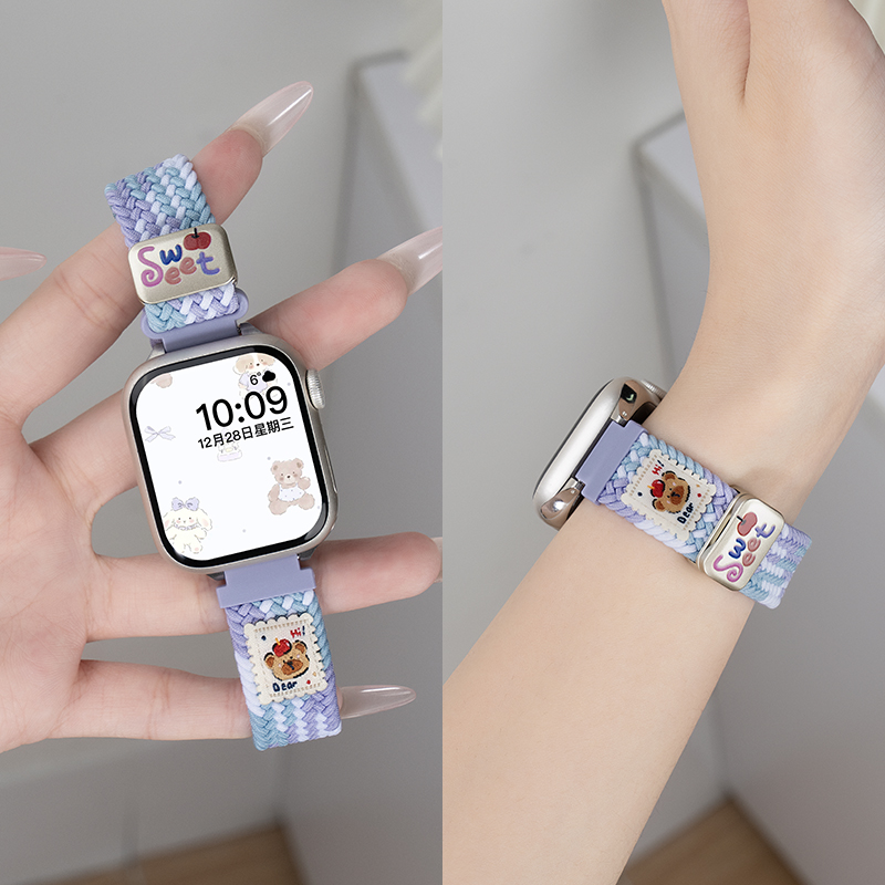 匠戴适用iwatch10表带苹果S10手表applewatch9细款s9可爱小熊s8编织尼龙8夏天透气s7磁吸腕带7新款智能s6创意
