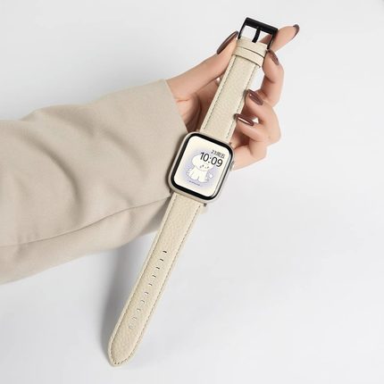 适用iwatch10苹果手表S9表带applewatch9真皮S8荔枝纹S7高级感SE新款7小众S6男女6代创意S10运动8智能watchs