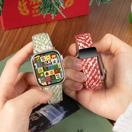 匠戴适用苹果S10手表iwatch11表带applewatch9夏季小香风毛呢S9圣诞创意10高级腕带小众S8复古8女生3皮S7新款