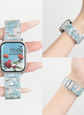 匠戴适用苹果S10手表iwatch11表带applewatch9新款蓝色树脂S9夏季可爱S8女款SE智能S7运动创意S6高级时尚腕带