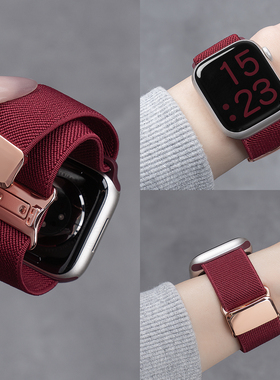 匠戴适用苹果S11手表iwatch9表带applewatch8平纹尼龙编织S10夏天新款10磁吸S8运动腕带智能se3高级女男7时尚