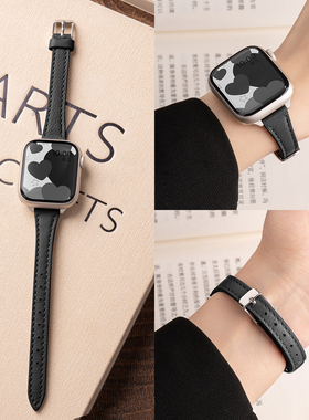 显手细匠戴适用苹果S11手表iwatch11表带applewatch10小蛮腰真皮S10新款黑色S9秋冬S8时尚se3男女生智能运动