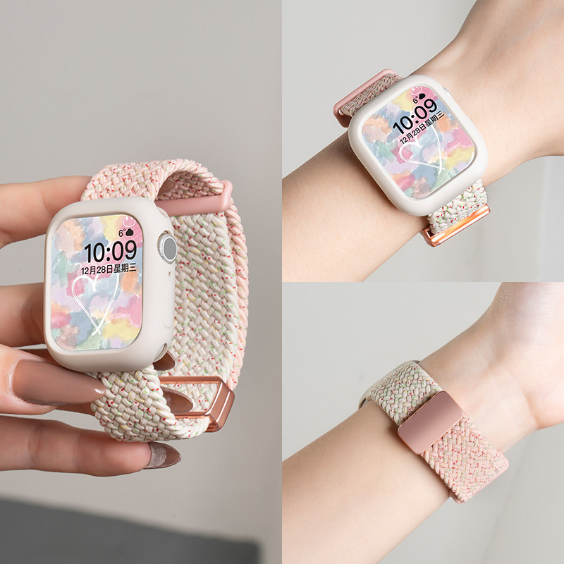 匠戴适用iwatch11表带苹果S11手表applewatch9夏季创意S10撞色编织尼龙S9新款磁吸S8可爱高级se3女款男运动