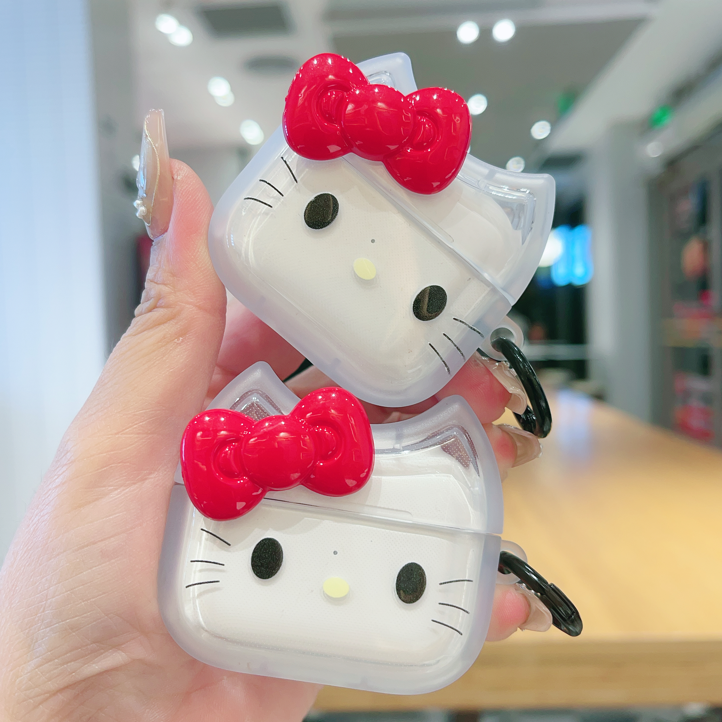适用airpodspro2保护套红色立体蝴蝶结KT猫airpodpro3无线耳机壳hellokitty苹果airpods4透明个性高级感软壳