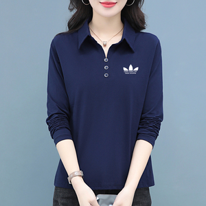 运动三叶草纯棉长袖t恤女2025春秋季新款时尚大码打底POLO衫上衣T