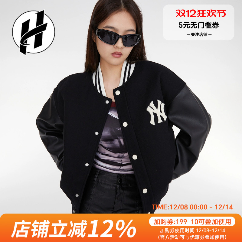 清仓 MLB纽约洋基队拼色字母印花单排扣棒球服男女外套