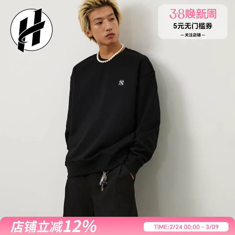 清仓MLB 运动上衣Logo情侣卫衣百搭美式复古圆领套头衫男女同款