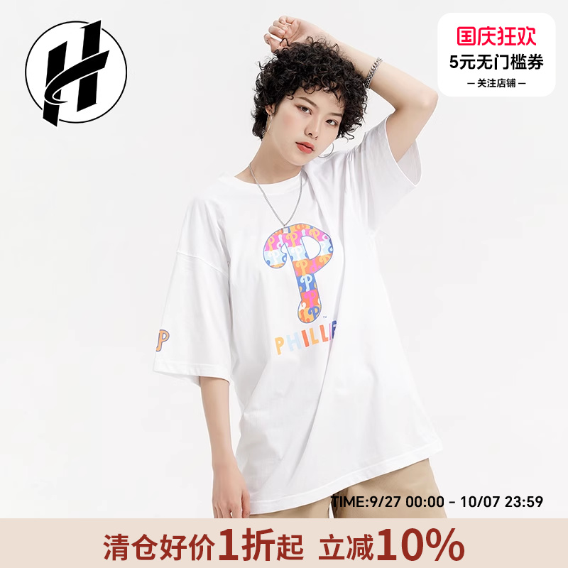 清仓 MLB美式复古Logo印花多巴胺圆领短袖 T恤男女同款