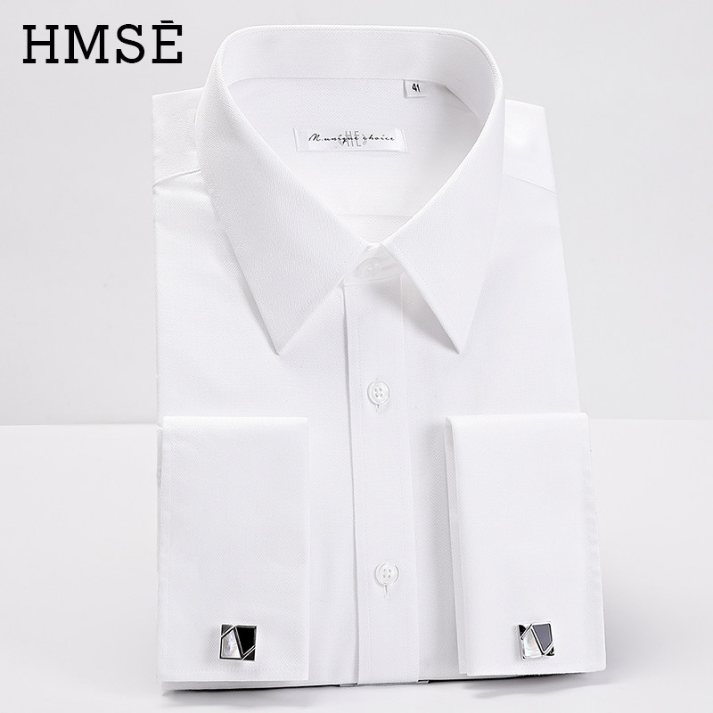 法式衬衫男长袖秋新款商务高级西装正装修身新郎伴郎服结婚白衬衣