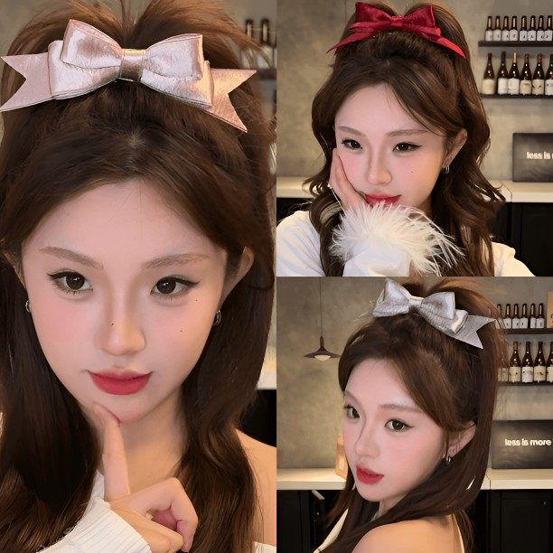 公主风缎面蝴蝶结发夹女顶夹高颅顶在逃公主发饰显脸小发卡子头饰