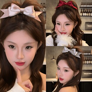 公主风缎面蝴蝶结发夹女顶夹高颅顶在逃公主发饰显脸小发卡子头饰