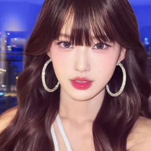 银白色超闪满钻大耳环女夸张显脸小欧美风耳圈2025新款圈圈耳饰