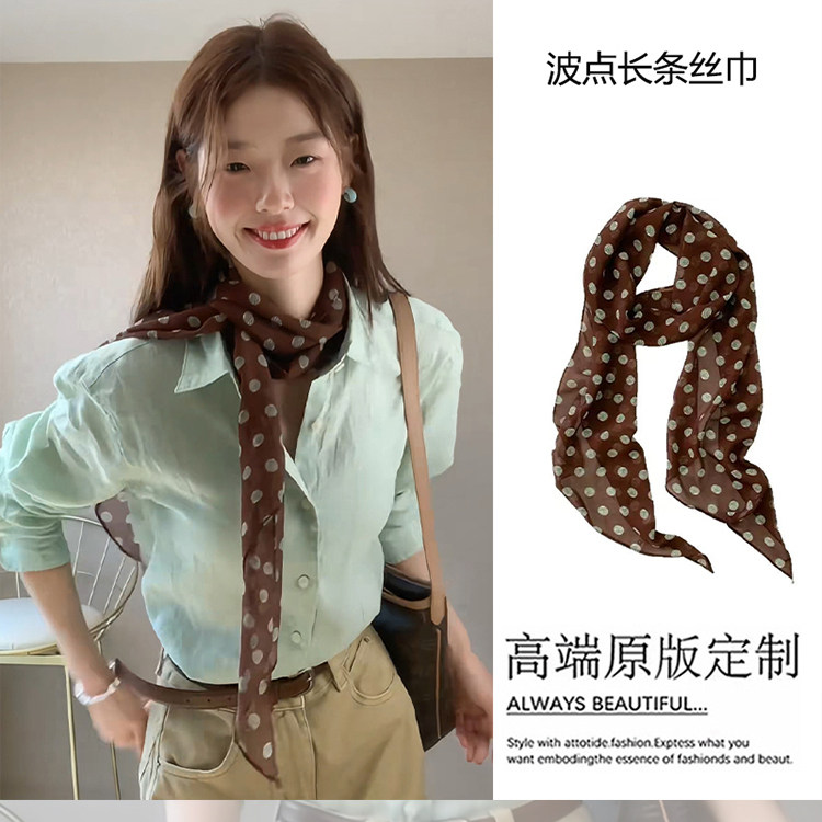 韩系波点丝巾女系脖高级感长条丝带领巾2025新款薄款颈饰穿搭配饰