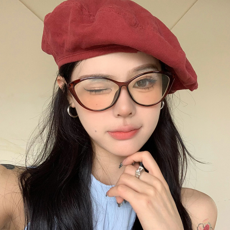 韩系透茶色猫眼眼镜框女文艺风镜框素颜日常显脸小防蓝光平光镜架