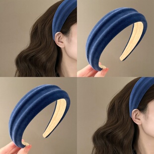 韩国欧尼同款雾蓝色丝绒宽边发箍女高颅顶神器不勒头显脸小头箍