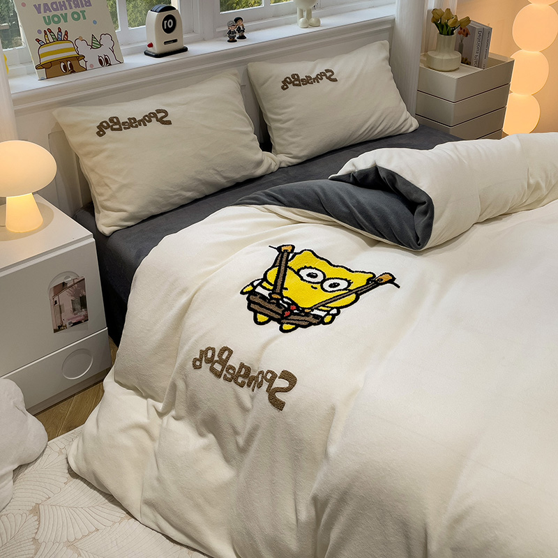 加厚牛奶绒四件套可爱卡通