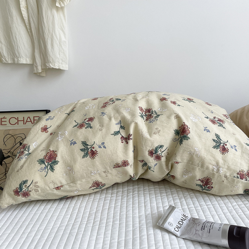 帕里特PaliTe新款 ins复古风小碎花纯棉枕套纯色全棉水洗棉枕头套