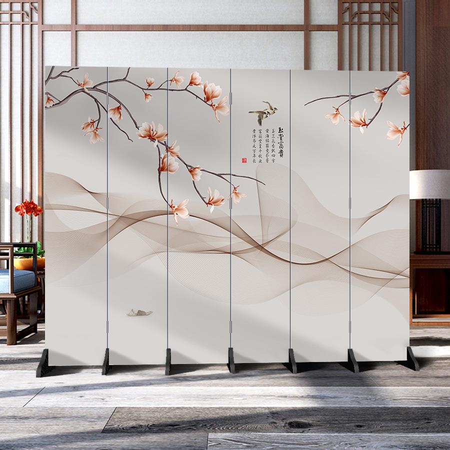 屏风装饰隔断墙客厅酒店办公室简约折叠中式写意山水荷花折屏玄关