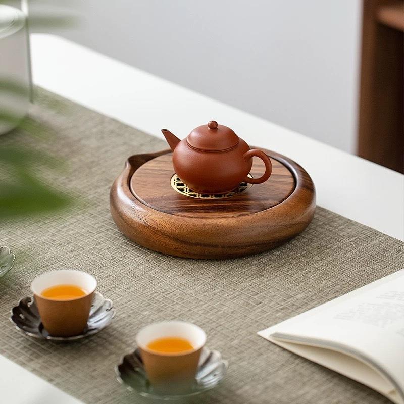 胡桃木实木质壶承湿泡茶台圆形储水茶盘紫砂养壶茶垫茶壶功夫托盘