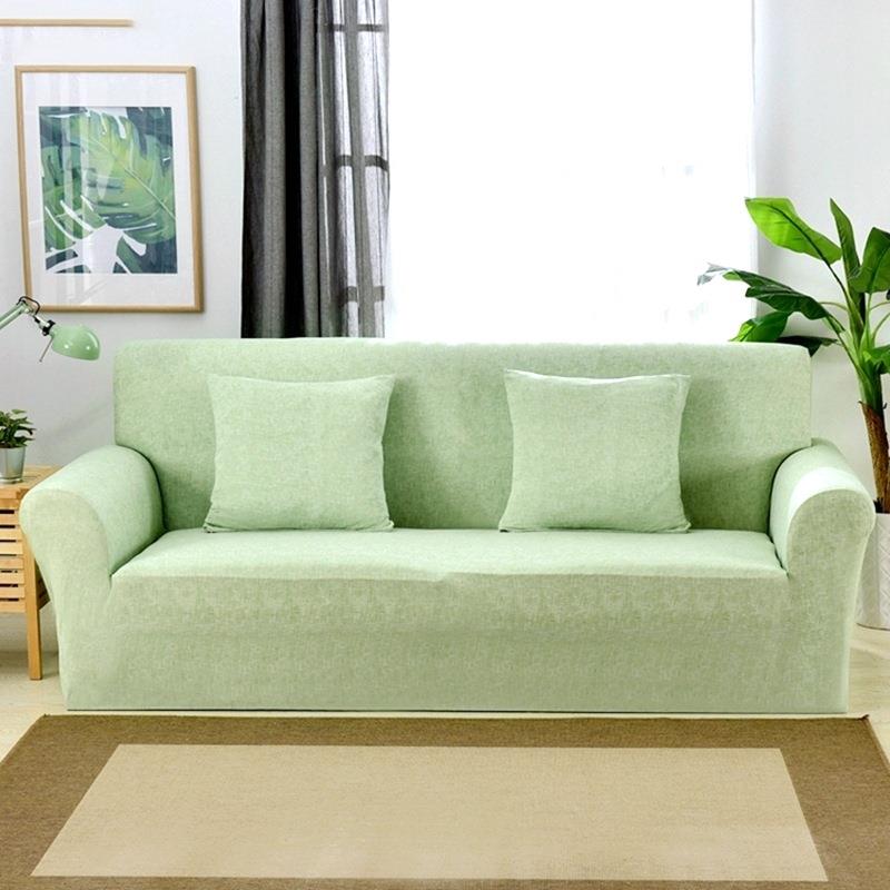 BK9K四季弹力皮沙发套罩全包三人垫一体老式梳化笠绿纯色扶手