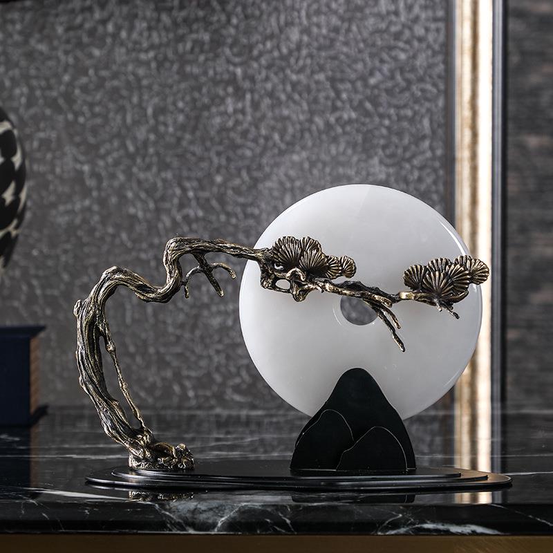 天然玉石平安扣摆件新中式玄关酒柜禅意客厅家居书房博古架装饰品