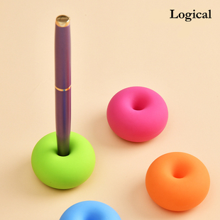 逻辑旗舰店Logical 笔架创意圆形硅胶笔座钢笔架托桌面举笔摆件中性笔展示架简约多色支架带胶带固定
