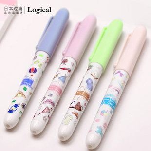 Logical逻辑河马岛系列可爱印花直液式一次性钢笔EF尖单支/多支装水性墨水学生练字作业不锈钢笔尖