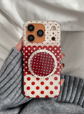 红白波点拼接适用于苹果IPHONE17PROMAX手机壳16pm新款15超火14不会撞壳可爱防摔硅胶超好看巨漂亮外壳