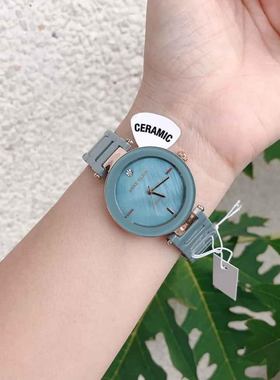 代购正品AK女表ANNE KLEIN时尚蓝色陶瓷休闲石英女手表1018RGLB