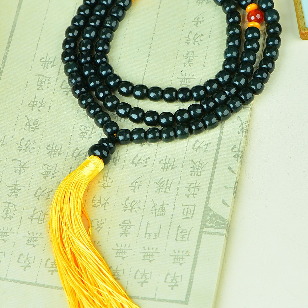 新疆和田玉青玉苹果珠108颗念珠