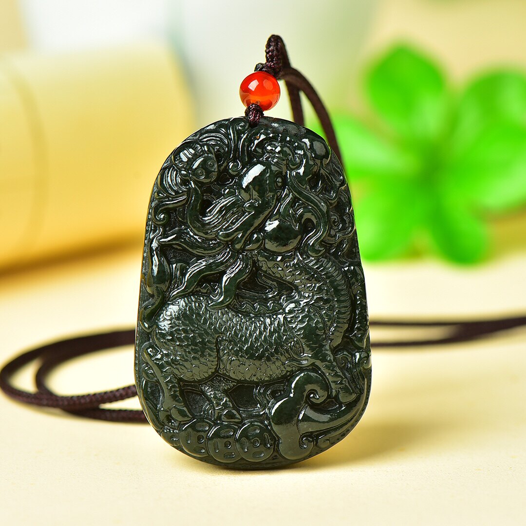 纯天然新疆和田青墨玉吊坠证书貔貅麒麟挂件国庆节生日礼物情侣款