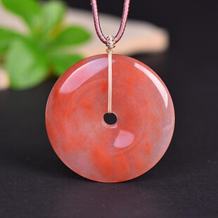 精品金丝玉桃花酿平安扣吊坠女马粉芙蓉石项链挂坠本命年礼物