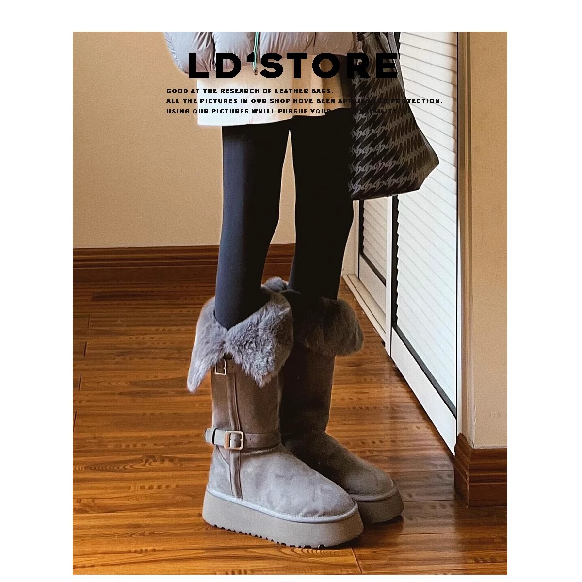 小个子厚底灰色长筒雪地靴女2025冬新款增高加绒加厚保暖东北棉鞋