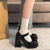 ins 黑色高跟鞋 粗跟玛丽珍鞋 女圆头2026新年日系学生jk制服小皮鞋