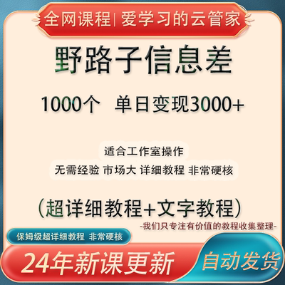 1000个野路子信息差保姆式教程-单日变现3000+的玩法解密