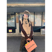 MOWENTI文文婷 复古杏色牛角扣毛绒立领马甲2025女冬无袖 保暖背心