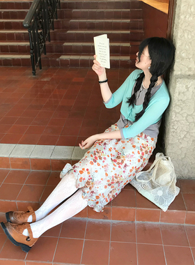 MOWENTI文文婷 小众设计款假两件上衣2025年女春7分袖撞色针织衫