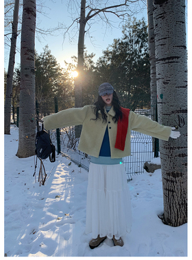 MOWENTI文文婷【12/24 20:00PM】 黄绿色毛毛外套女秋冬外穿上衣