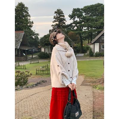 针织慵懒风菱格开衫2025年冬季