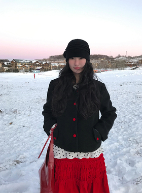 MOWENTI文文婷  黑色毛呢外套女2024冬款气质百搭显瘦短款外套