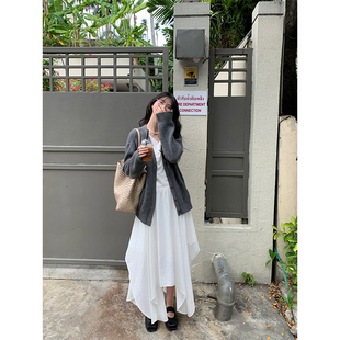 MOWENTI文文婷 复古灰粉双色毛衣针织开衫女2025年春季上衣外套