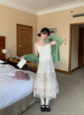 MOWENTI文文婷  蕾丝拼接A字半身裙2025春款女设计感小众长款裙子