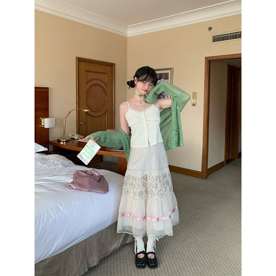 MOWENTI文文婷  蕾丝拼接A字半身裙2025春款女设计感小众长款裙子